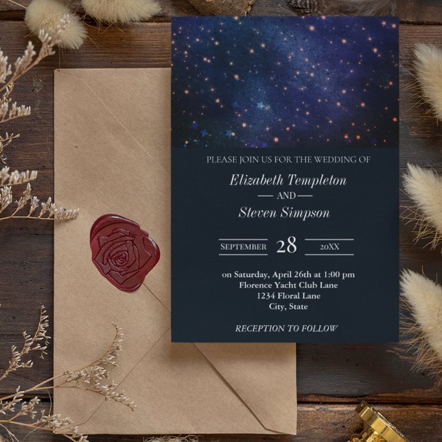 Wedding Under the Starry Night Sky Stars Blue Invitation (Creator Uploaded)