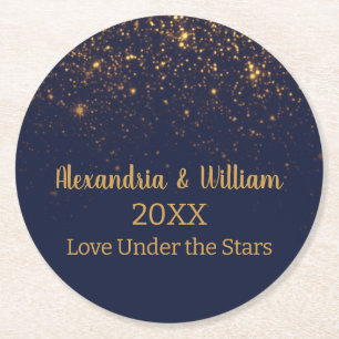 Wedding Under the Stars Navy & Gold Paper Coaster
