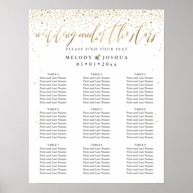 WEDDING UNDER THE STARS SEATING CHART|DIY COLOR POSTER (Front)