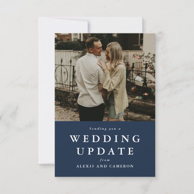 Wedding update change the date navy photo card (Front)