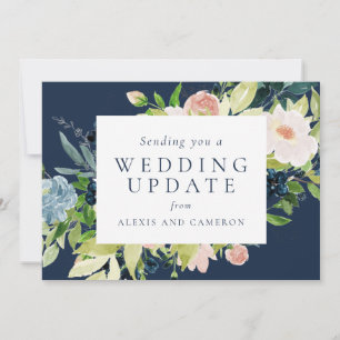 Wedding update navy floral change the date card