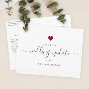 Wedding Update Postponed Elegant Script Red Heart Postcard