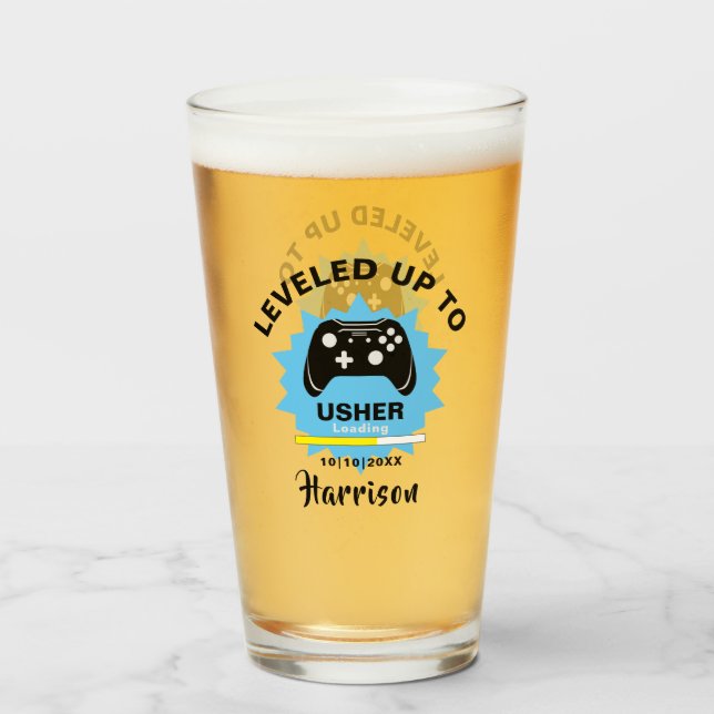 Wedding Usher Levelled Up Gamer Fun Glass (Front Filled)