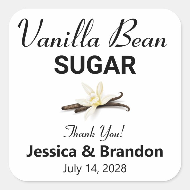 Wedding Vanilla Bean Sugar Favour label (Front)
