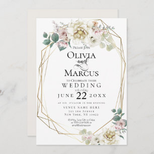 Wedding Vanilla+ Watercolor Peony Flowers Invitation