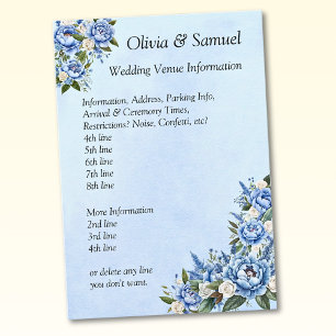 Wedding Venue info - Blue Peony  Enclosure Card