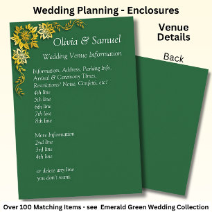 Wedding Venue info - Emerald Green & Gold Enclosure Card