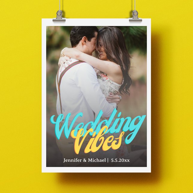 wedding vibes retro calligraphy couple photo  poster (Creator Uploaded)