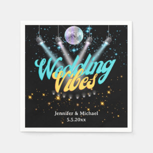 wedding vibes retro disco lights black sparkle napkin