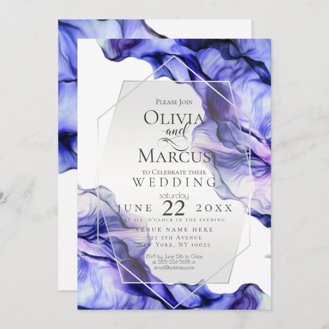 WEDDING | Vibrant Navy Indigo Abstract Ink Invitation (Front/Back)