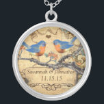 Wedding Vintage Bluebirds Anniversary Necklace<br><div class="desc">Keepsake Necklaces Choose either Silver Plated Gold Finish or Sterling Silver Unique Personalised Custom !st Christmas Gift Wedding Keepsake Wedding Party Necklaces - to change background colour - click customise - click edit - choose last tool in drop down menu and choose from one of the colours shown or enter...</div>