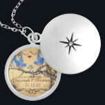 Wedding Vintage Bluebirds Anniversary Necklace<br><div class="desc">Keepsake Necklaces Choose either Silver Plated Gold Finish or Sterling Silver Unique Personalised Custom !st Christmas Gift Wedding Keepsake Wedding Party Necklaces - to change background colour - click customise - click edit - choose last tool in drop down menu and choose from one of the colours shown or enter...</div>