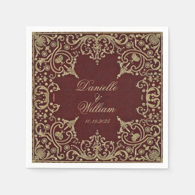 Wedding Vintage Burgundy Gold Elegant Script Napkin (Front)