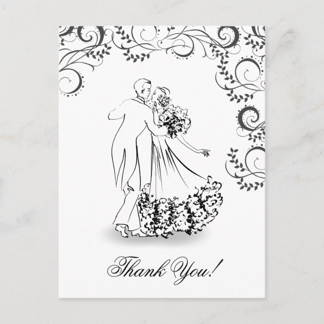 Wedding Vintage Dance Couple Thank You Postcard (Front)