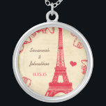 Wedding Vintage Eiffel Tower Anniversary Necklace<br><div class="desc">Wedding Keepsake Wedding Party Necklaces - to change background colour - click customise - click edit - choose last tool in drop down menu and choose from one of the colours shown or enter your rgb hex code for your custom wedding colour- to change font colour select the text you...</div>
