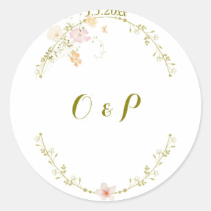 Wedding Vintage Floral Ornament Classic  Round Sticker