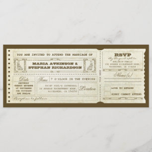 wedding vintage ticket invitation & rsvp design