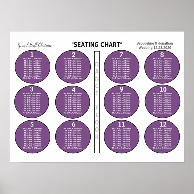 Wedding Violet 12 Table Seating Chart (Front)