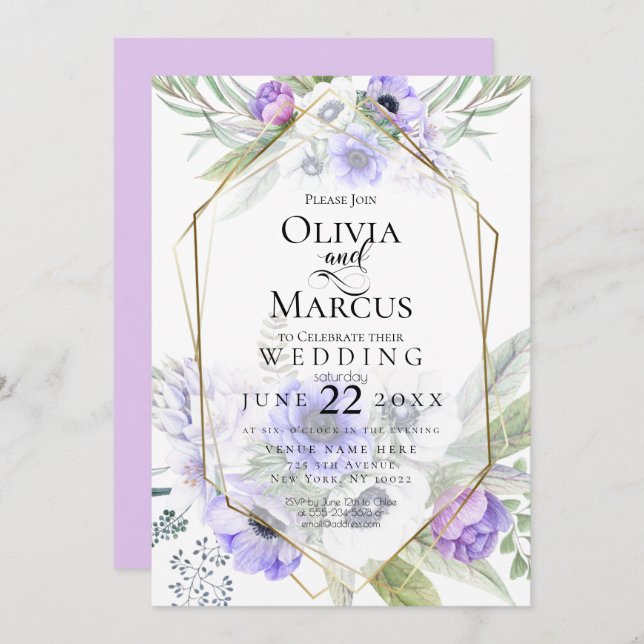 Wedding | Violet Anemone Flower Frame Invitation (Front/Back)