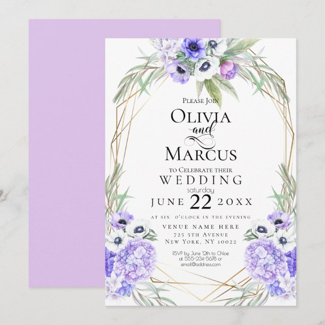 Wedding | Violet Anemone Flowers Invitation (Front/Back)
