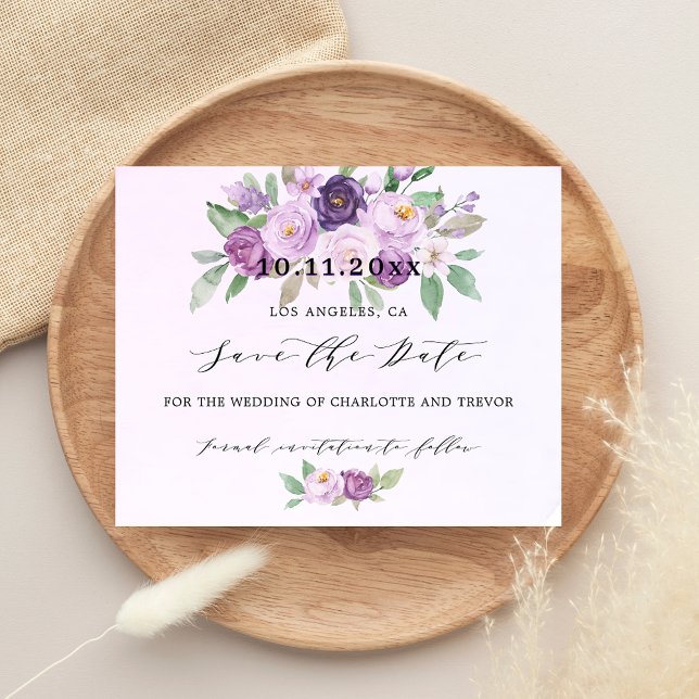 Wedding violet flowers budget save the date flyer (Creator Uploaded)