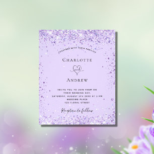 Wedding violet glitter script budget invitation flyer