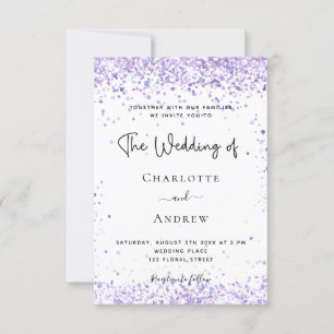 Wedding violet lavender glitter dust script invitation