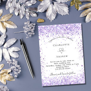 Wedding violet script white elegant invitation