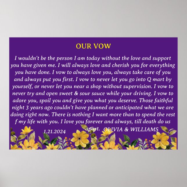 WEDDING VOW I DO MODERN IN PURPLE WITH FLOWERS POSTER (Front)