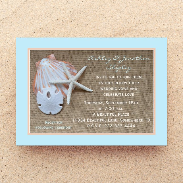 Wedding Vow Renewal Beach Burlap Look Invitation (Creator Uploaded)