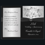 Wedding Vow Renewal Program - EMAIL for help<br><div class="desc">This black and silver floral 25th wedding anniversary vow renewal program has a black PRINTED ribbon and a PRINTED diamond jewels brooch on it. The text is customisable. If you need assistance getting your info to fit, please email niteowlstudio@gmail.com. ****PLEASE NOTE that the higher grade paper is a card stock...</div>