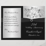 Wedding Vow Renewal Program - EMAIL for help<br><div class="desc">This black and silver floral 25th wedding anniversary vow renewal program has a black PRINTED ribbon and a PRINTED diamond jewels brooch on it. The text is customisable. If you need assistance getting your info to fit, please email niteowlstudio@gmail.com. ****PLEASE NOTE that the higher grade paper is a card stock...</div>