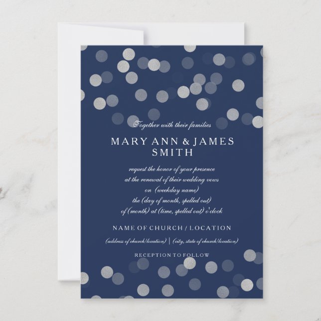 Wedding Vow Renewal Sliver Glitter Navy Blue Invitation (Front)