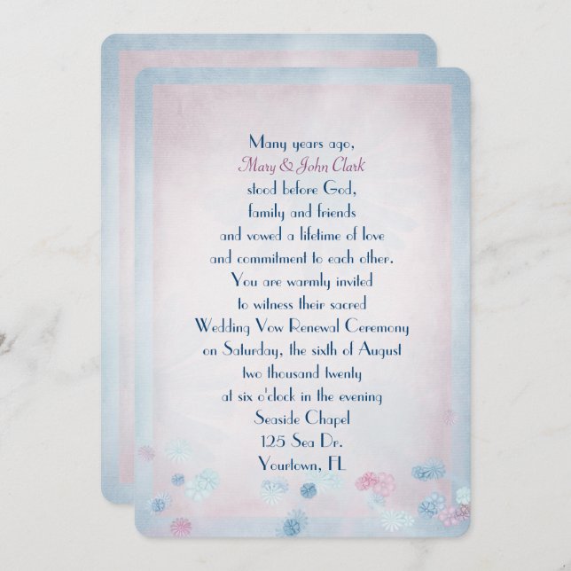 Wedding vow renewal-soft daisy border invitation (Front/Back)
