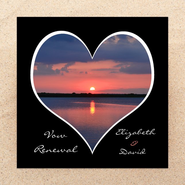 Wedding Vow Renewal Sunset in Heart on Black Invitation (Creator Uploaded)