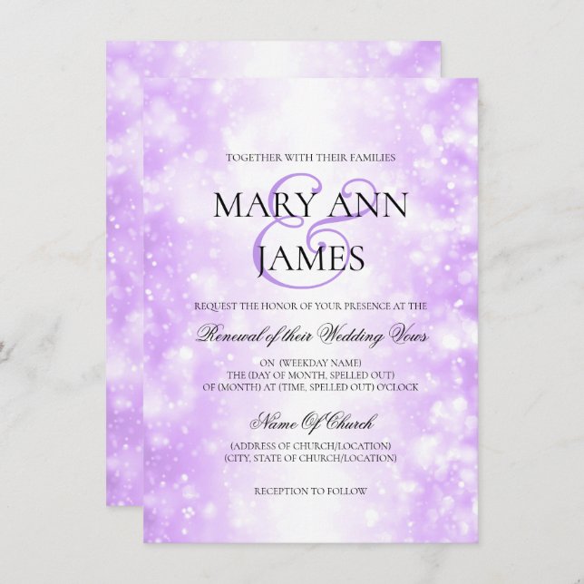 Wedding Vow Renewal Violet Shimmer Lights Invitation (Front/Back)