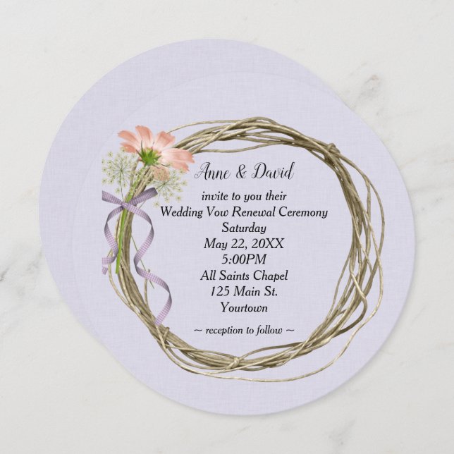 Wedding Vow Renewal Wreath On Lavender Invitation (Front/Back)