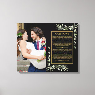 Wedding Vows Black And Gold Greenery Photo  Canvas Print