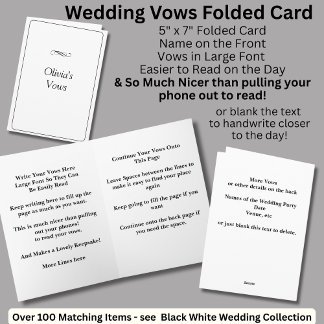 Wedding Vows Folded Card Black White