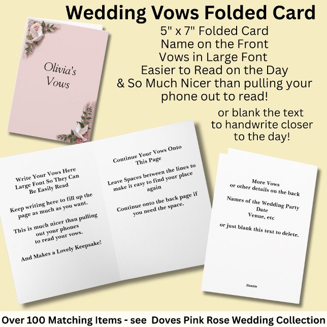 Wedding Vows Folded Card Pink Roses & Doves (Creator Uploaded)
