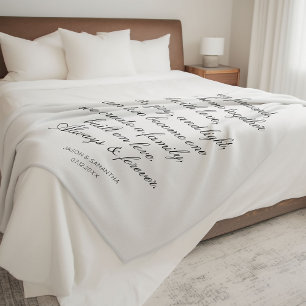Wedding Vows Personalised Calligraphy Newlyweds Fleece Blanket
