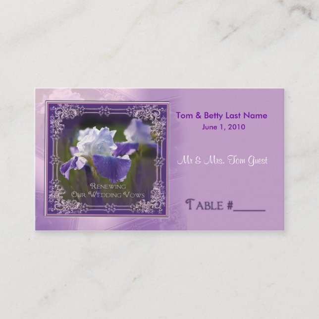 Wedding Vows Renewing - Iris Table Placement Cards (Front)