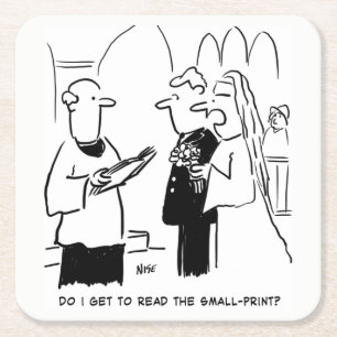 Wedding Vows Small Print Vicar and Bride Square Paper Coaster