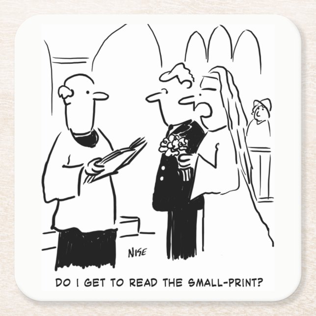 Wedding Vows Small Print Vicar and Bride Square Paper Coaster (Front)