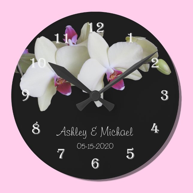 Wedding Wall Clock -- Personalised Orchid Flower (Creator Uploaded)