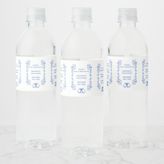 Wedding Water Bottle Label Blue Sapphire Bells (Bottles)