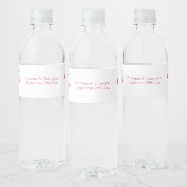 Wedding Water Bottle Label Pink Heart Butterflies (Bottles)