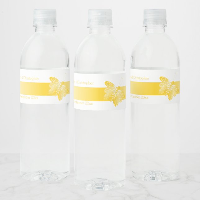 Wedding Water Bottle Label Yellow Butterfly (Bottles)