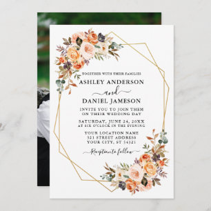 Wedding Watercolor Autumn Floral Photo Geo Frame Invitation