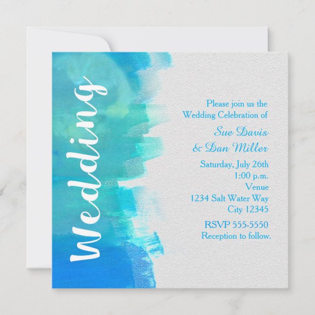WEDDING Watercolor Beach Tropical Blue Invitation (Front)